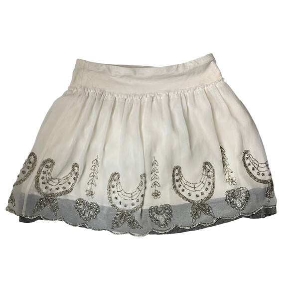 FREE PEOPLE BEADED MINI SKIRT SCALLOPED HEM WOMEN SIZE SMALL - Picture 5 of 10